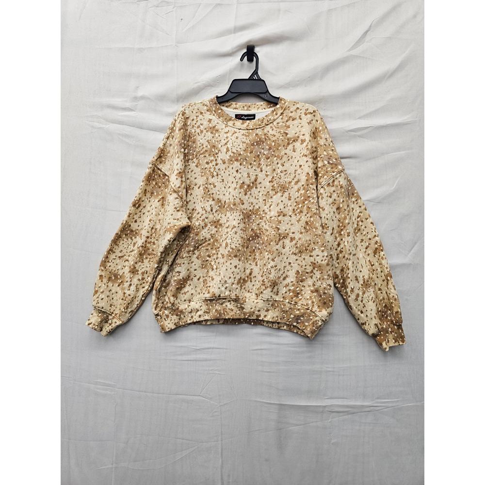 33 Degrees Womens Fleece Lined Crewneck Sweatshirt Brown Cotton Blend Size Large